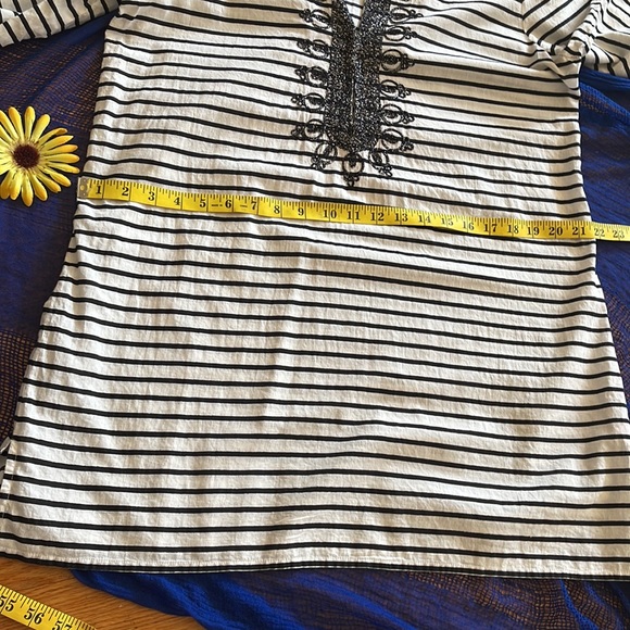 🌺 CALYPSO ST. BARTH; Luxury, Embroidered, Black/White Striped Beach Cover-Up L! - Picture 8 of 12